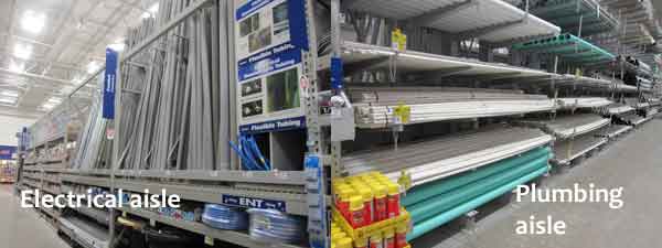 PVC conduit aisles at Lowes