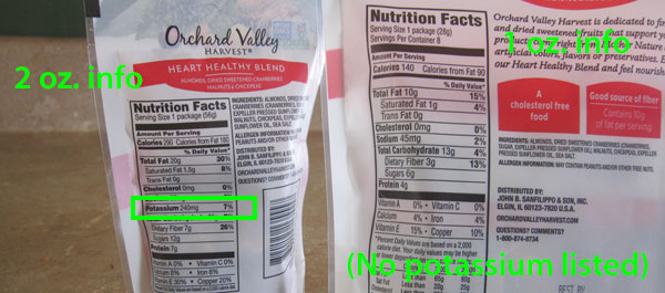 Orchard Valley Harvest nutrition - potassium